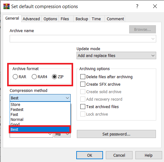 How To Set Maximum Compression Using WinRAR: Step 3