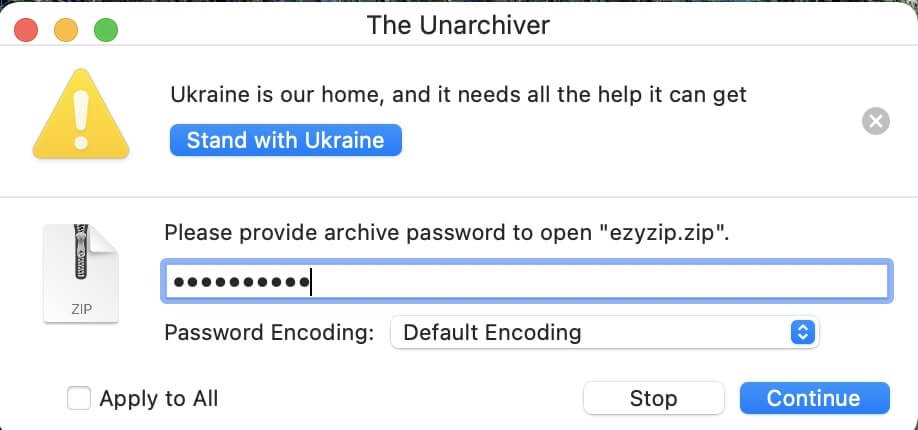 How to Open Password Protected ZIP File Using unarchiver: Step 4