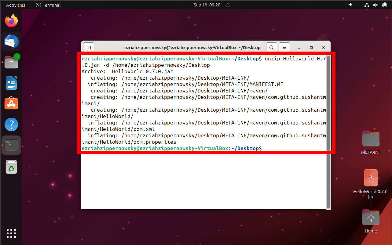 How To Extract JAR Files Using unzip: Step 3
