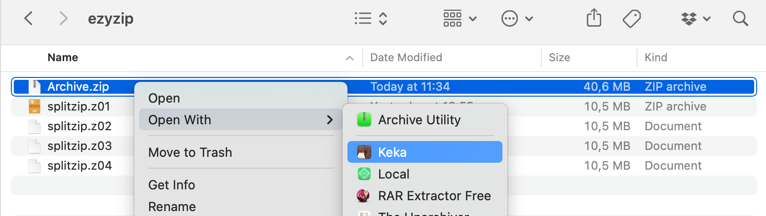 How To Open Multipart ZIP Files Using Keka: Step 5