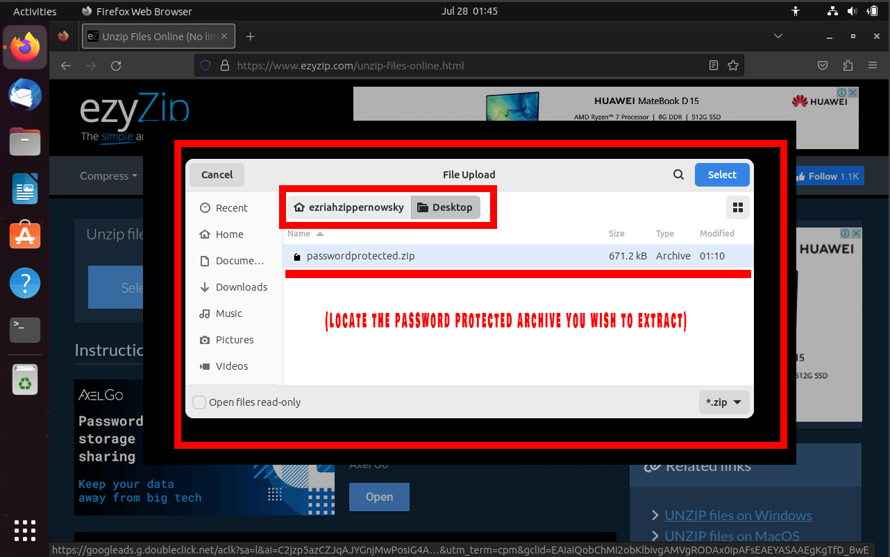 How To Open Password Protected ZIP Files Using Web Browser: Step 2