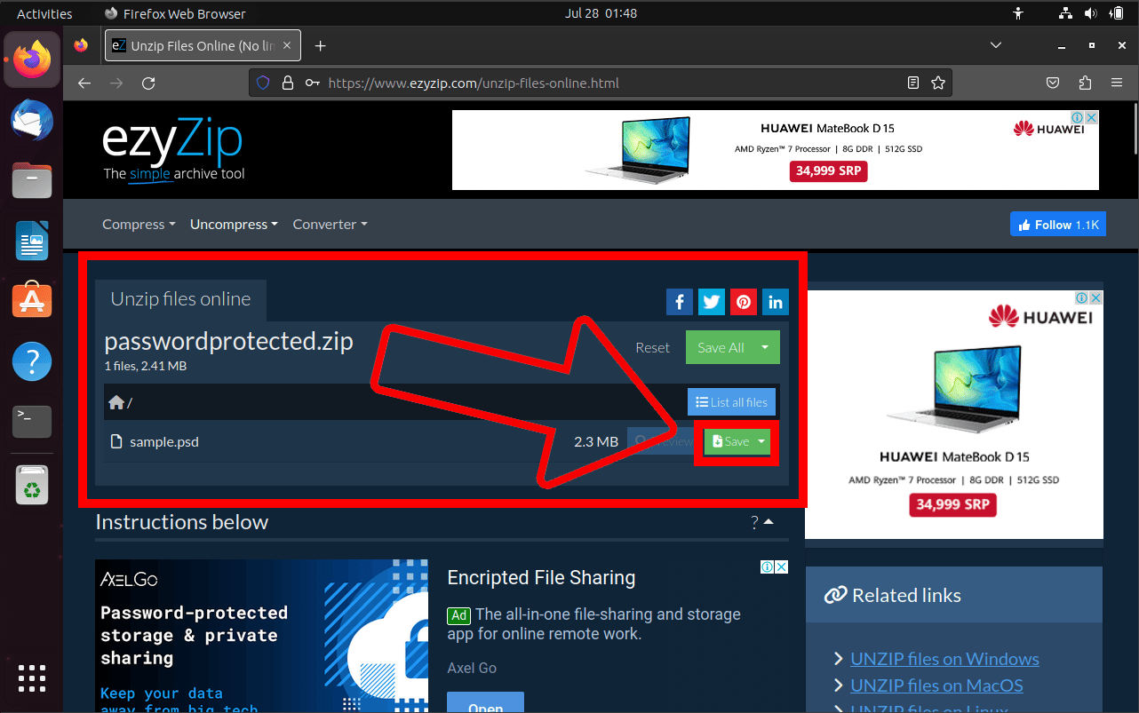 How To Open Password Protected ZIP Files Using Web Browser: Step 5