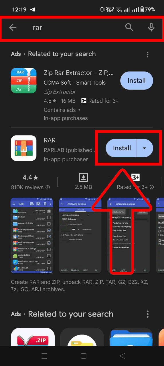 Using RAR for Android: Step 1