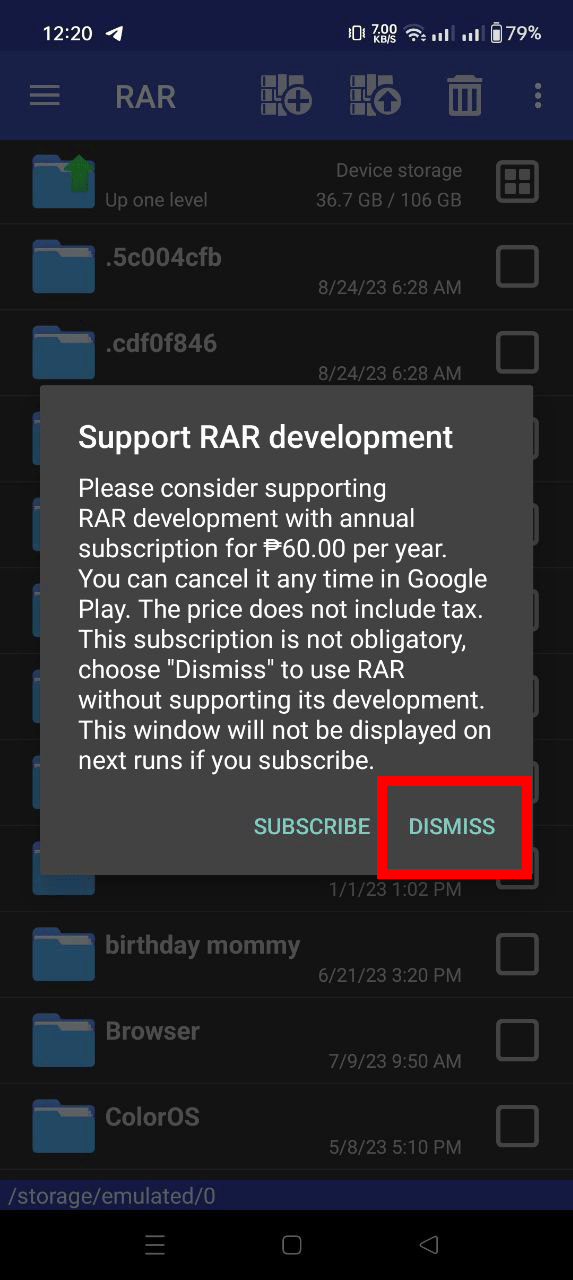 Using RAR for Android: Step 2