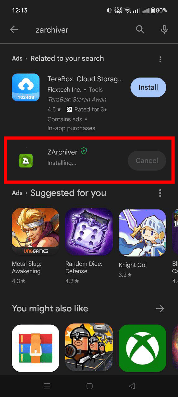 Using ZArchiver: Step 1