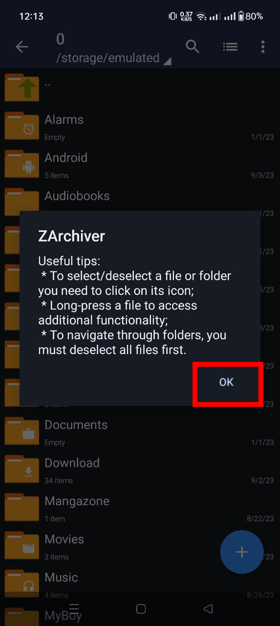 Using ZArchiver: Step 3