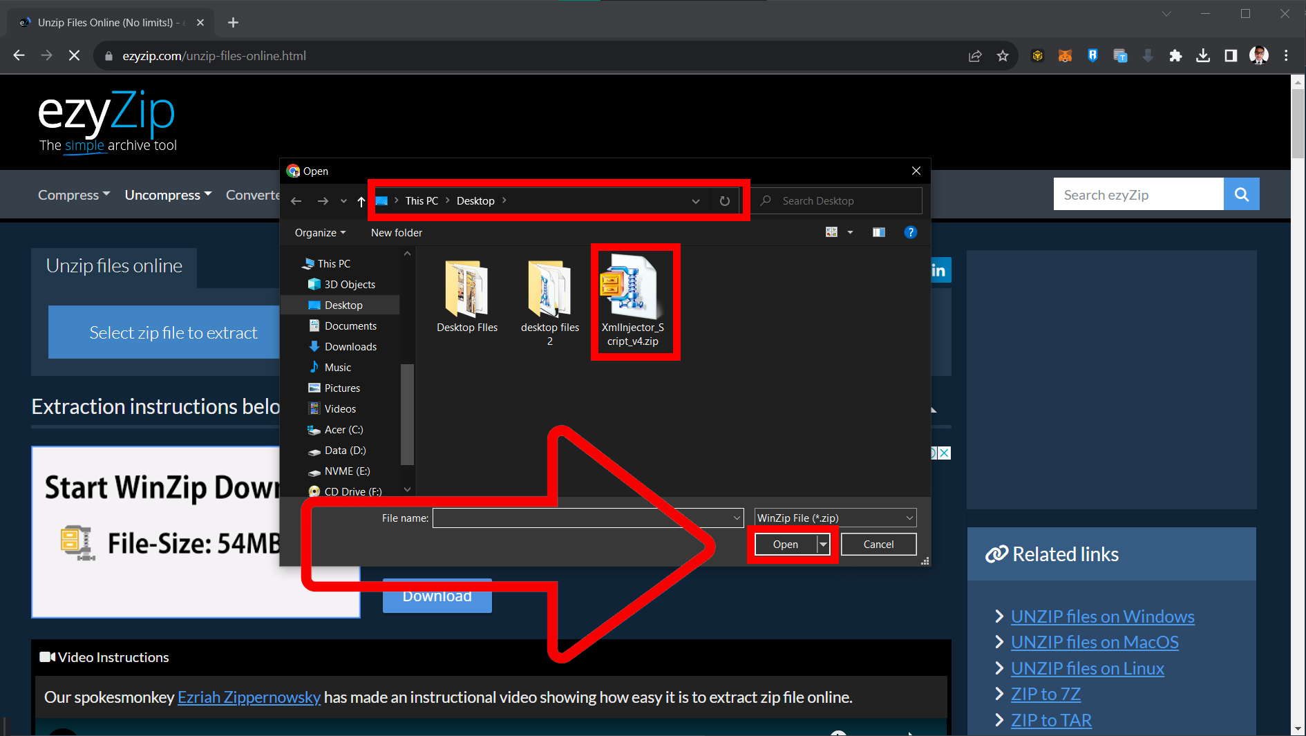 How To Open RAR/ZIP Files Using EzyZip: Step 2