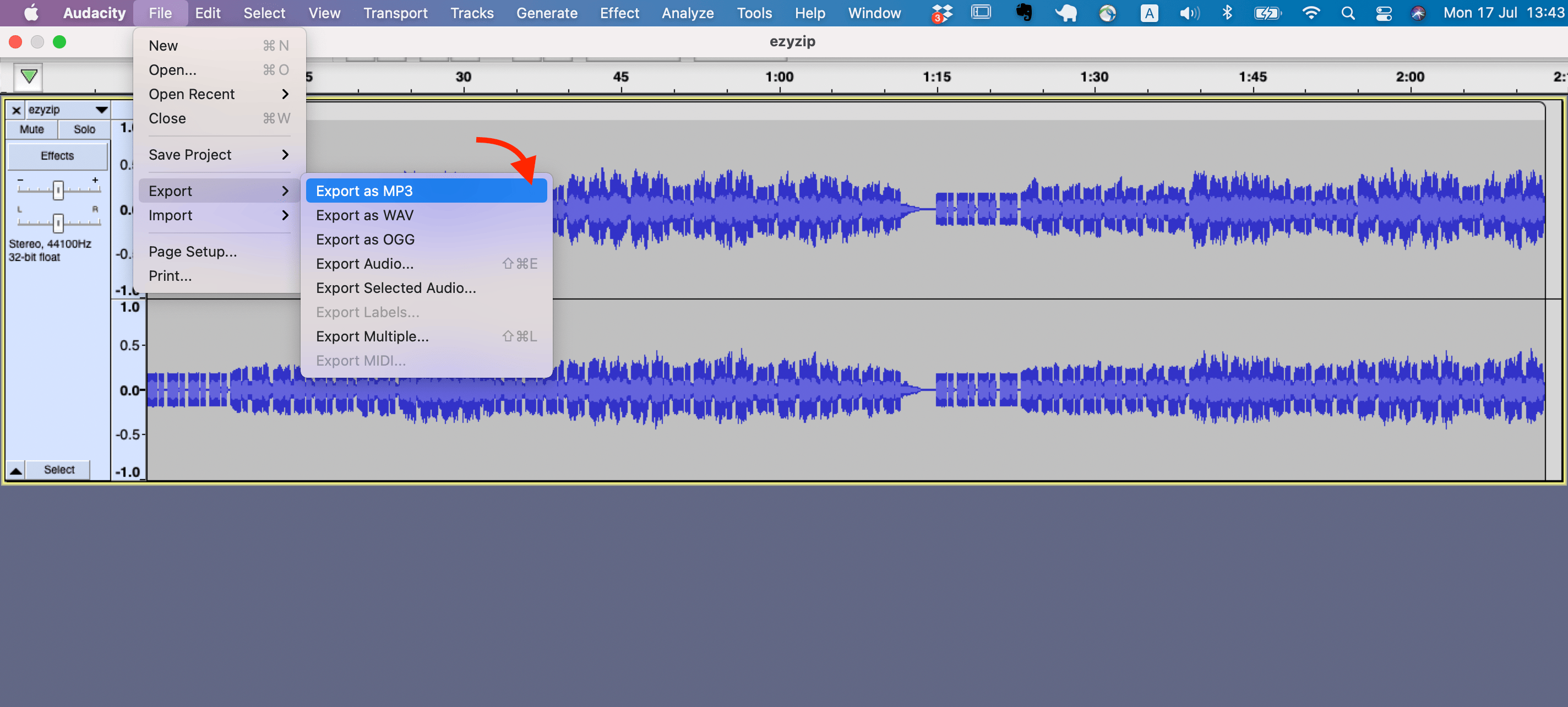 How To Reduce MP3 Size using Audacity: Step 3