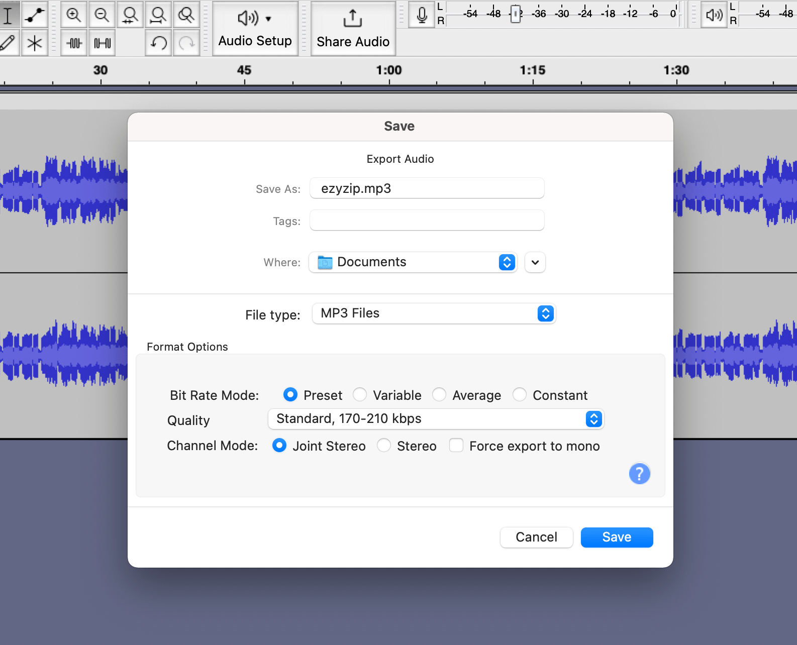 How To Reduce MP3 Size using Audacity: Step 4