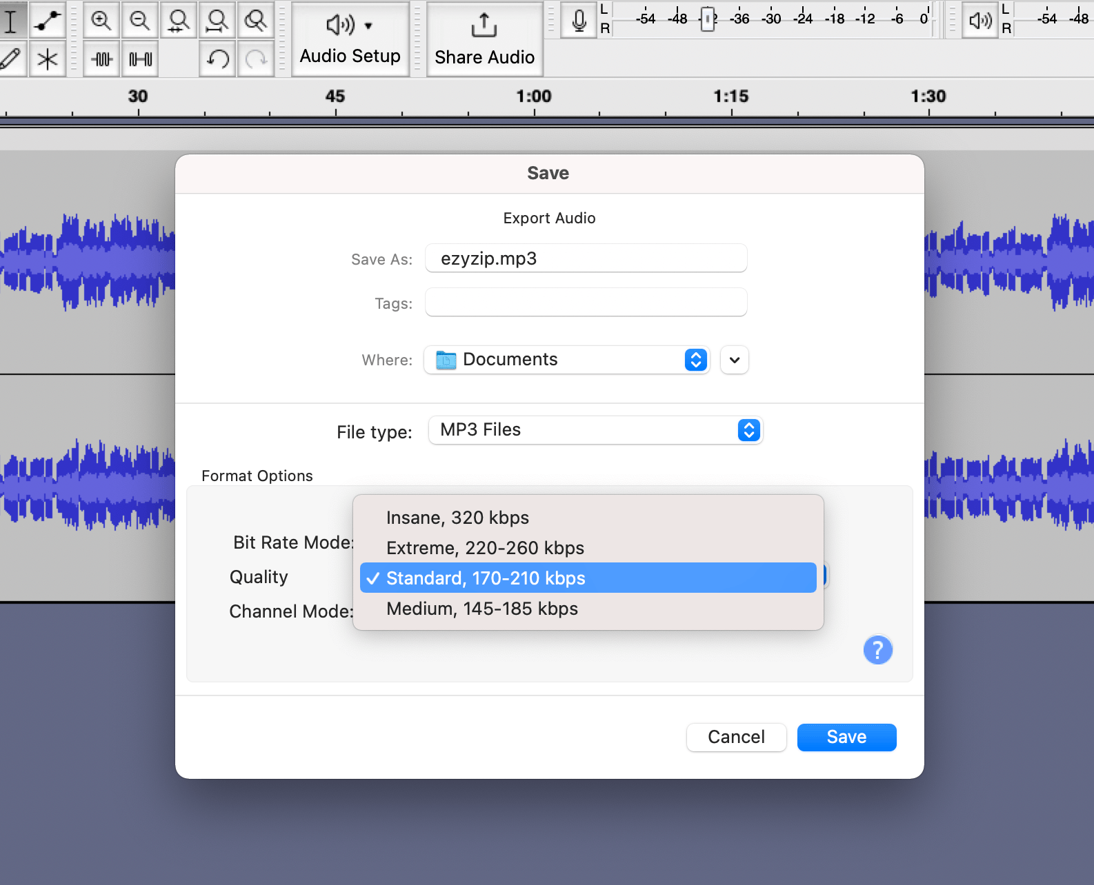 How To Reduce MP3 Size using Audacity: Step 4