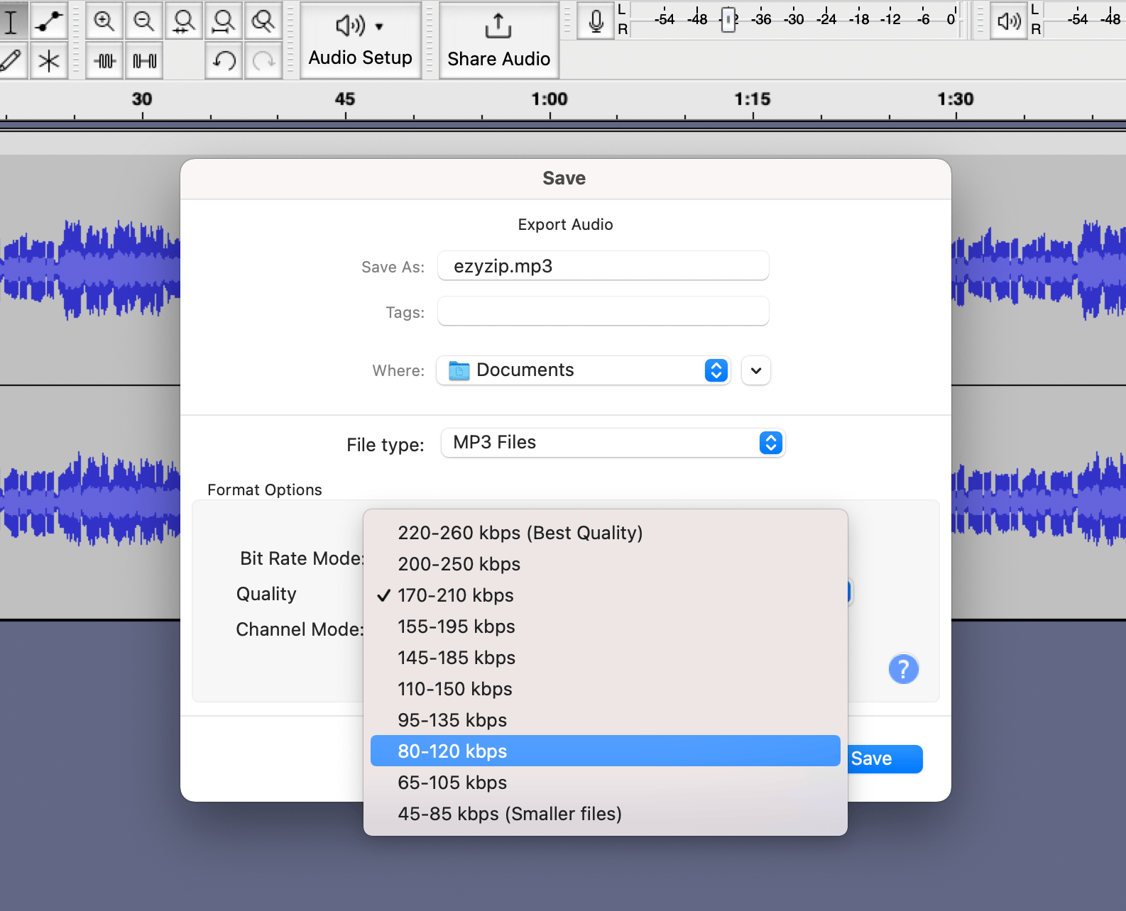 How To Reduce MP3 Size using Audacity: Step 4