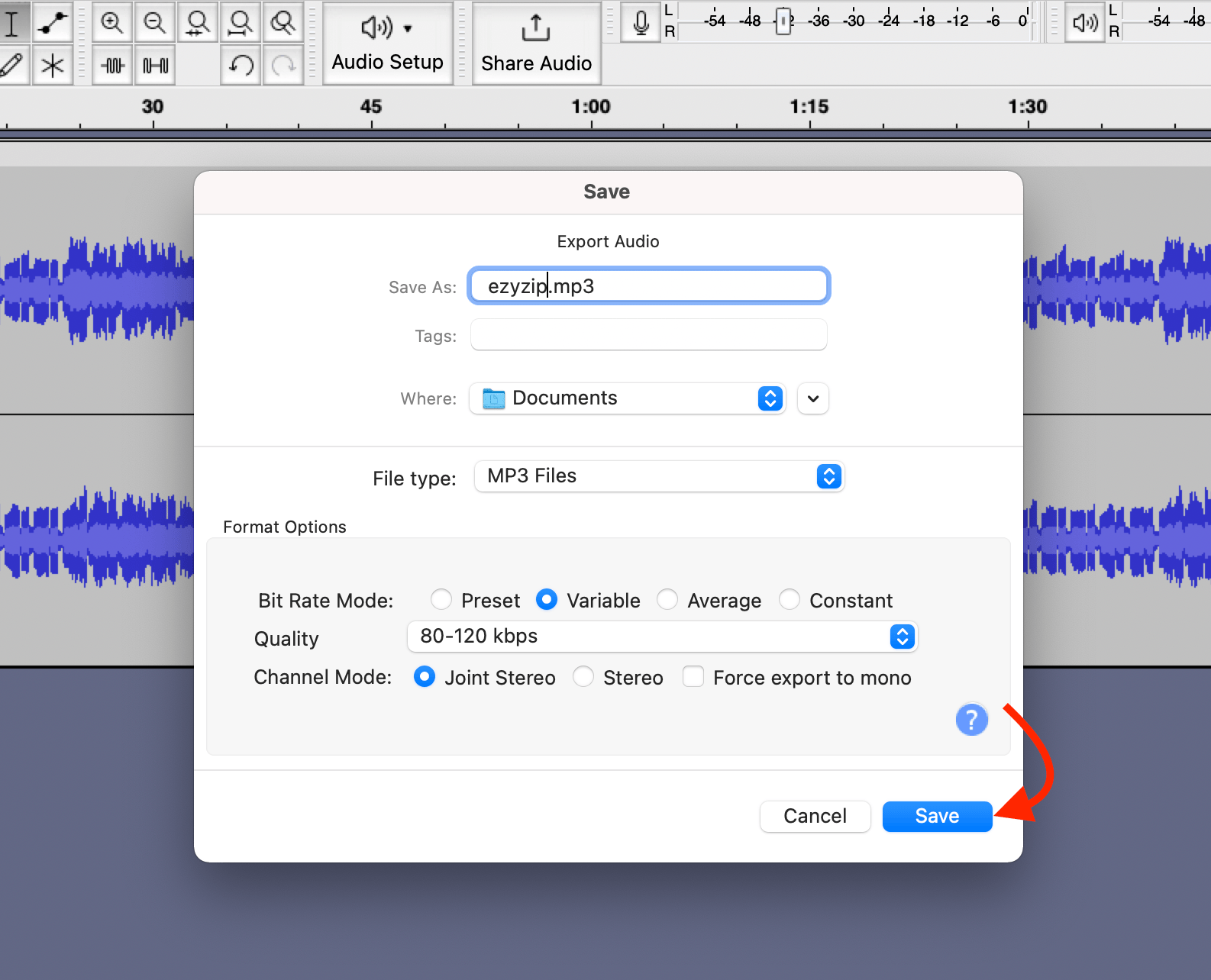 How To Reduce MP3 Size using Audacity: Step 3