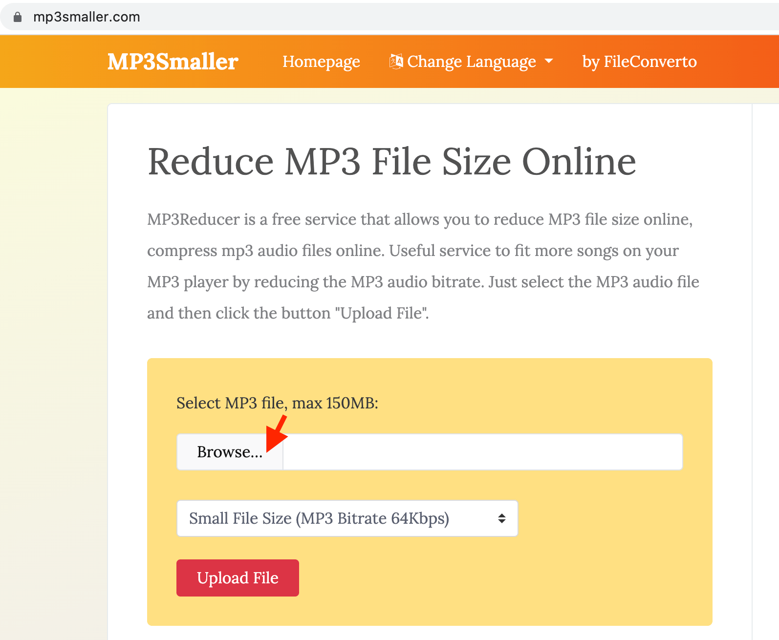 How To Reduce MP3 Size using mp3smaller: Step 1