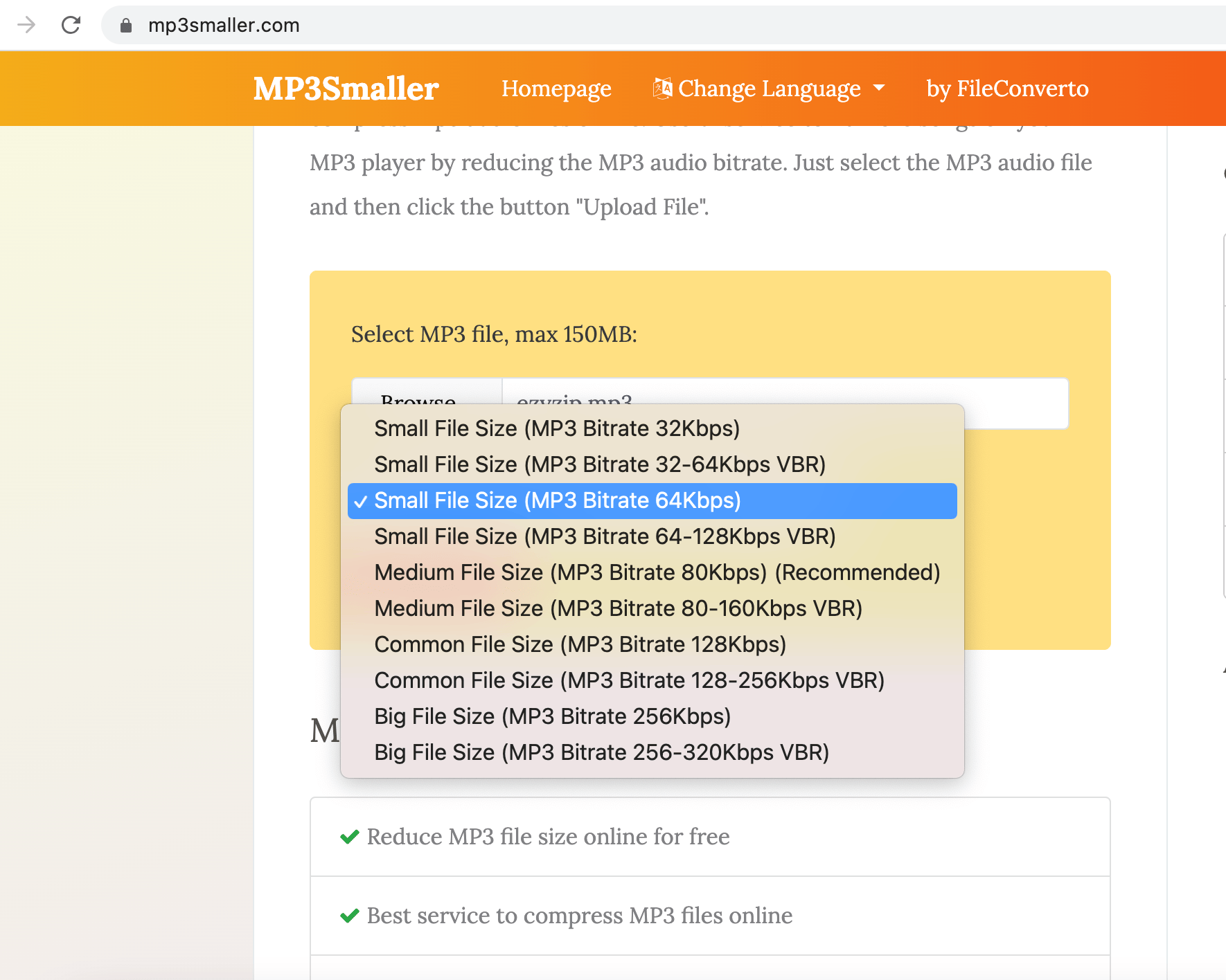 How To Reduce MP3 Size using mp3smaller: Step 3