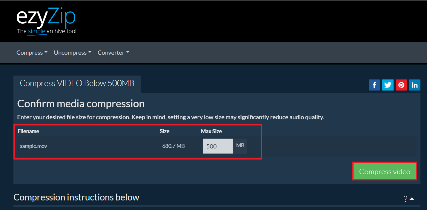 How To Reduce Video File Size Online with EzyZip: Step 3