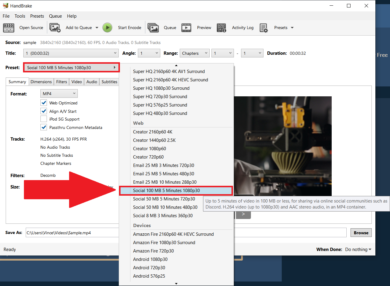 How To Compress Videos on Windows Using HandBrake: Step 4