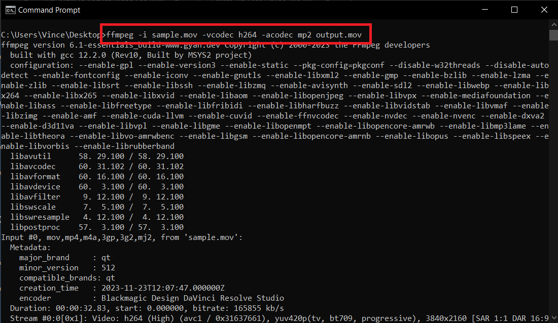 How To Compress Videos Using FFmpeg (Command Line): Step 4
