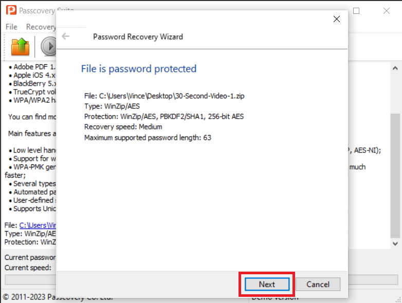 How to Unlock WinZIP Password Using Accent ZIP Password Recovery: Step 3