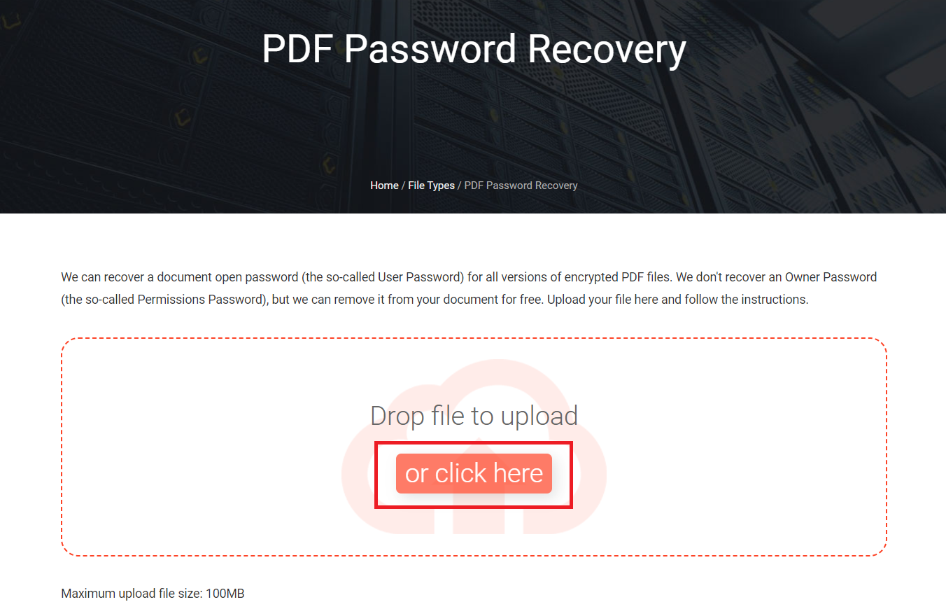 How To Unlock PDF Password Online with Lost My Pass: Step 2