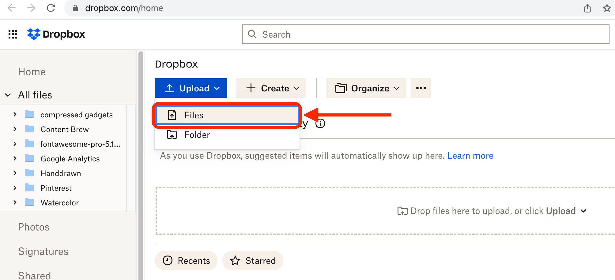 How To Upload Files Using Dropbox: Step 3