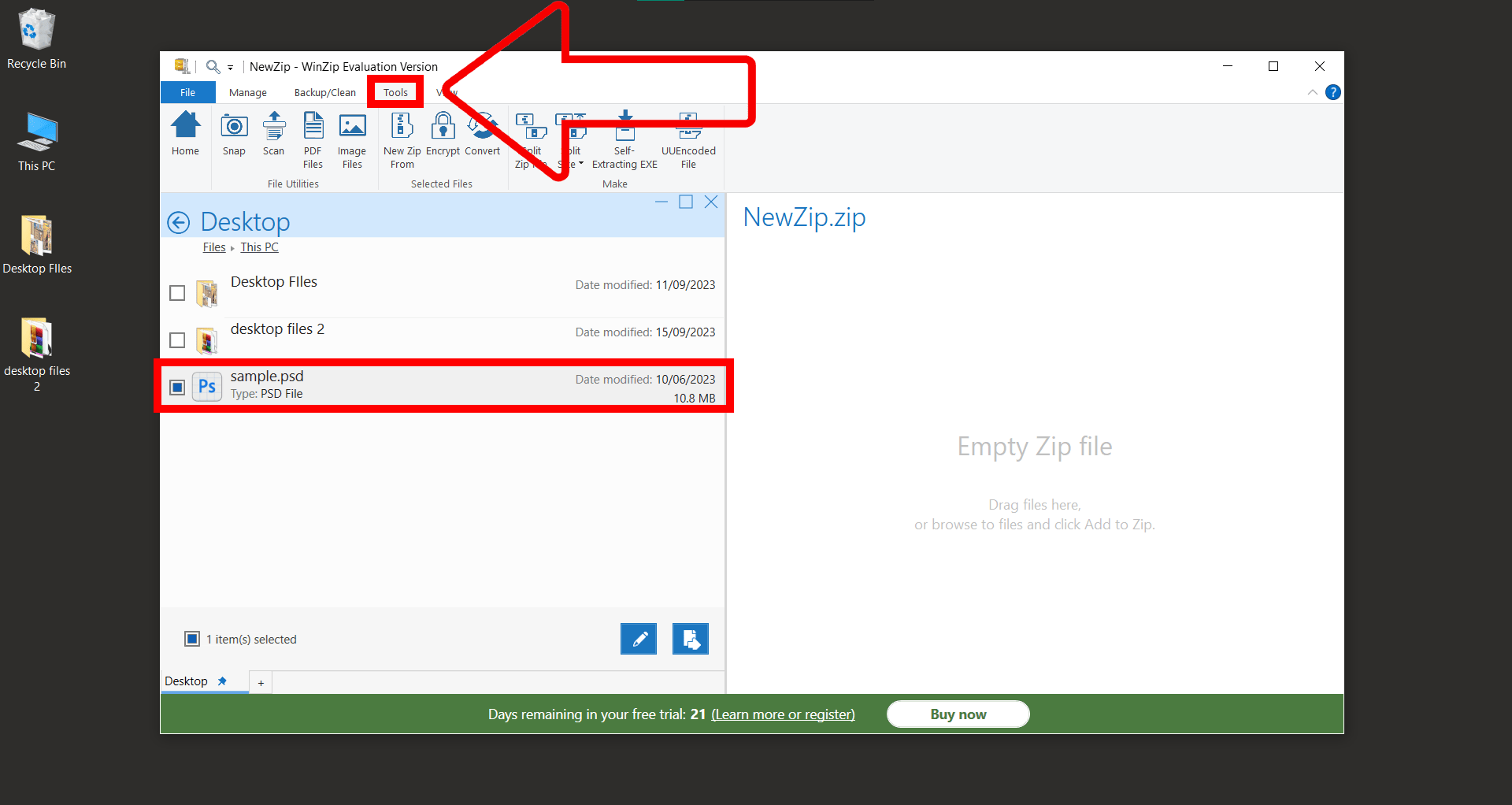 How To Zip Using WinZip: Step 3