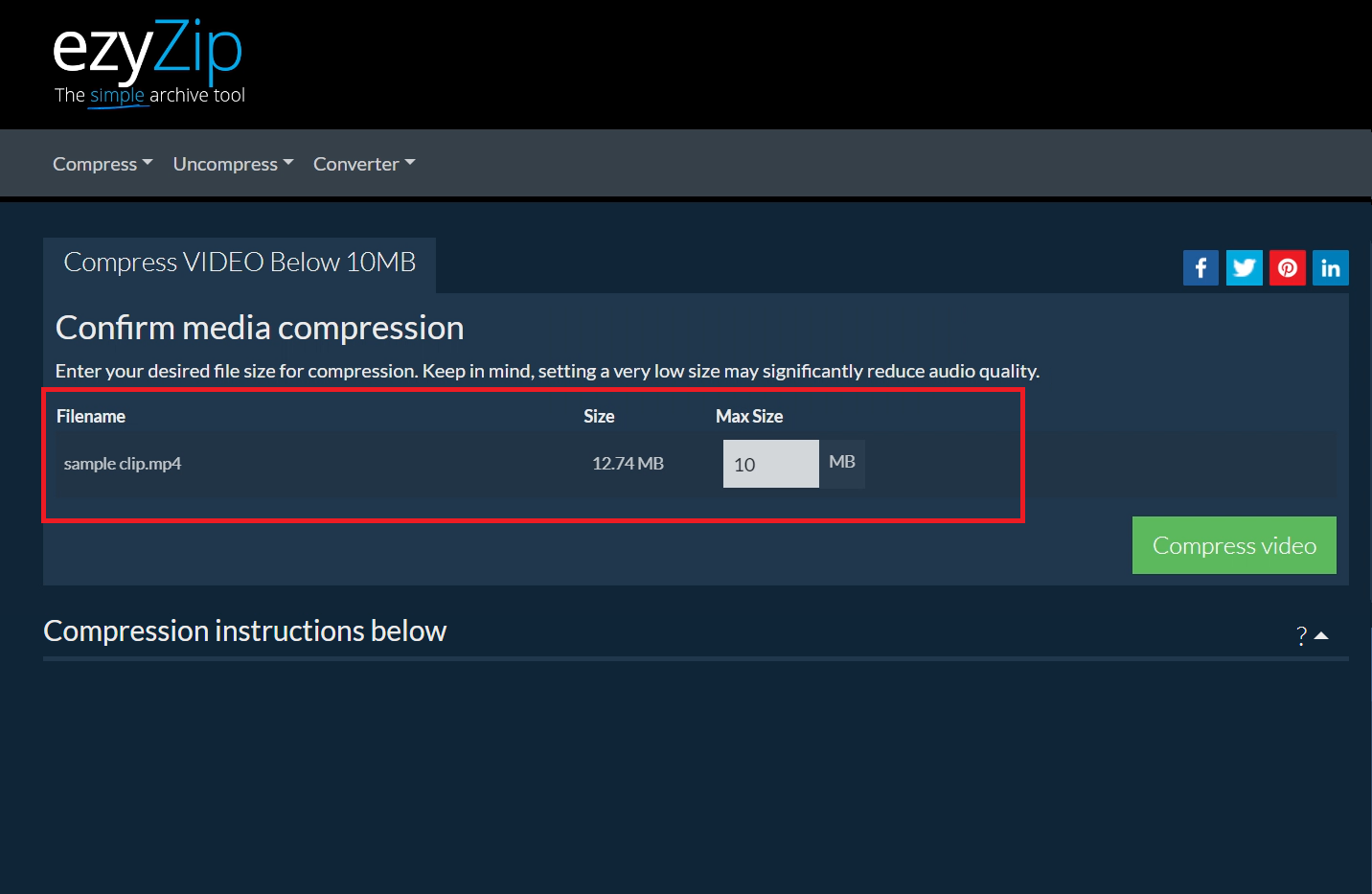 How To Shrink Video Files Online Using ezyZip: Step 5