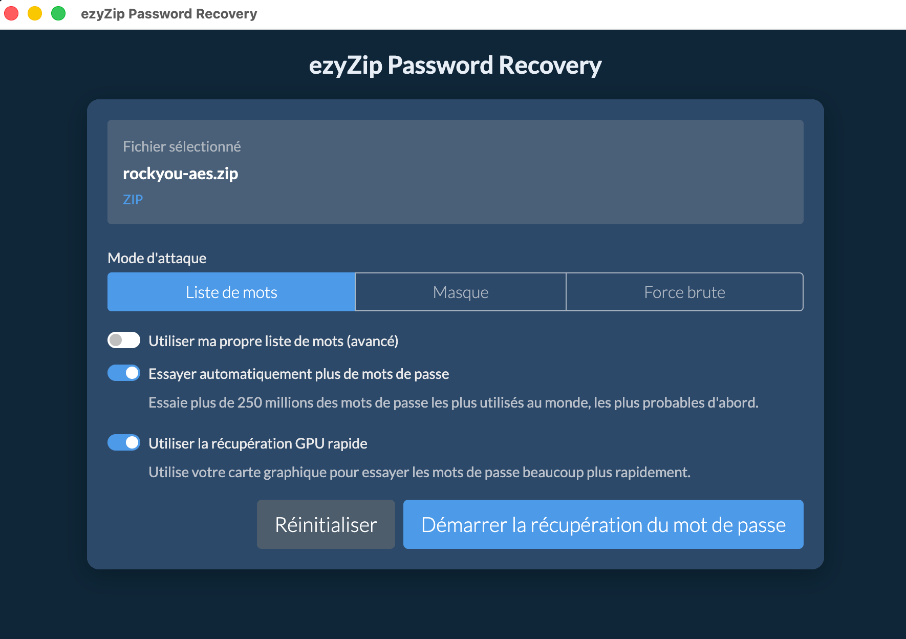Récupération de Mots de Passe ezyZip