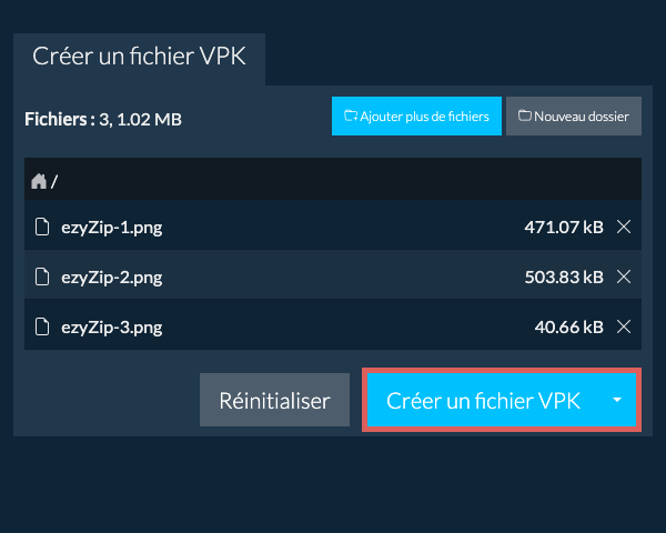 Enregistrez le fichier VPK créé sur le lecteur local 2. Créer un fichier VPK