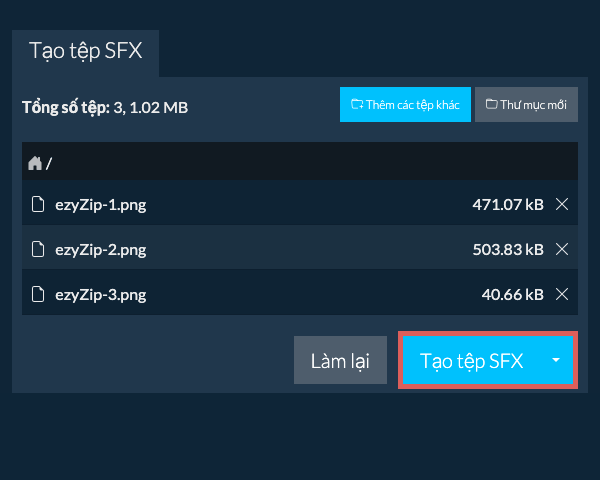 Lưu tệp SFX đã tạo vào ổ đĩa cục bộ Lưu tệp SFX đã tạo vào ổ đĩa cục bộ