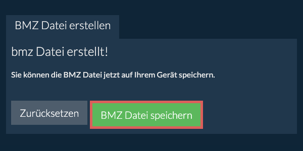 Speichern Sie die erstellte BMZ Datei auf dem lokalen Laufwerk