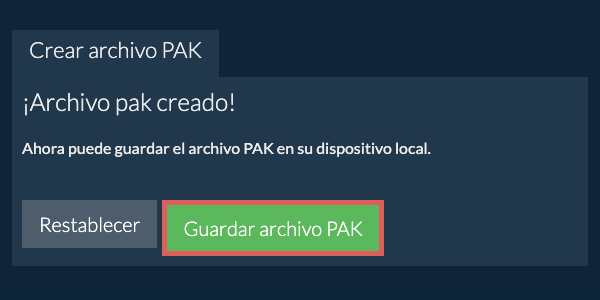 Guarde el archivo PAK creado en el disco local