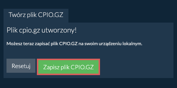 Zapisz utworzony plik CPIO.GZ na dysk lokalny