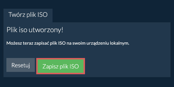 Zapisz utworzony plik ISO na dysk lokalny