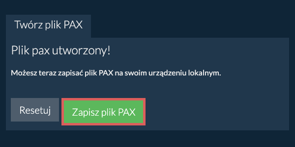 Zapisz utworzony plik PAX na dysk lokalny