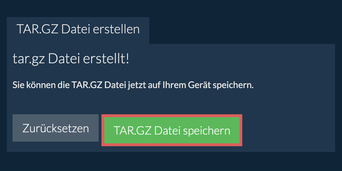 Speichern Sie die erstellte tar.gz Datei auf dem lokalen Laufwerk