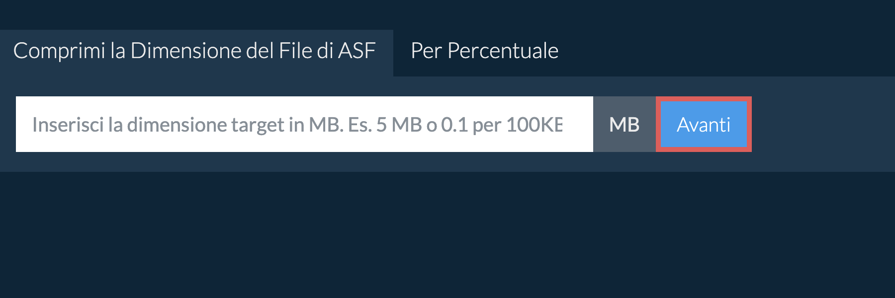 Riduci asf Al Di Sotto di una Dimensione Specifica