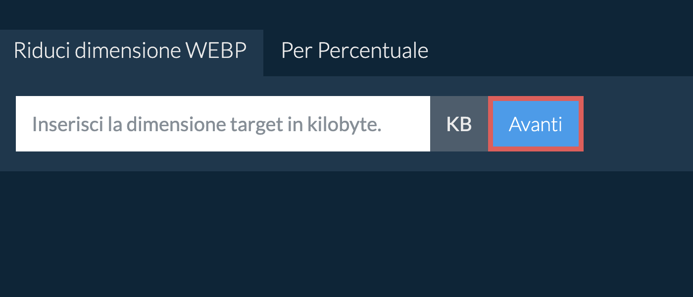 Riduci webp Al Di Sotto di una Dimensione Specifica