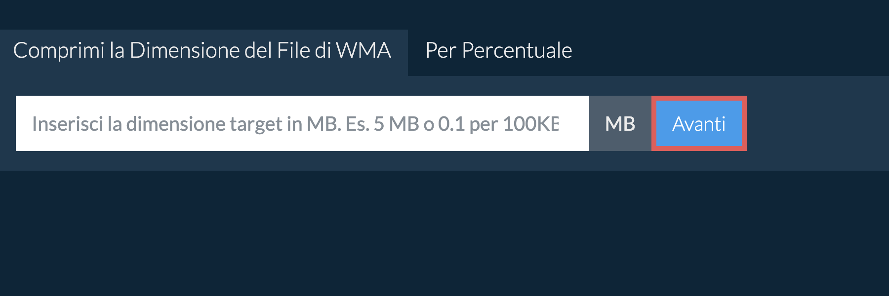 Riduci wma Al Di Sotto di una Dimensione Specifica