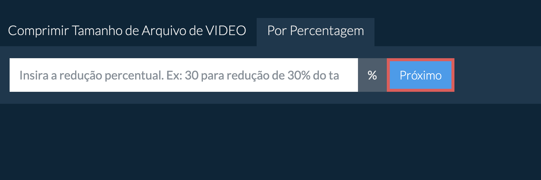 Reduzir video Por Percentagem