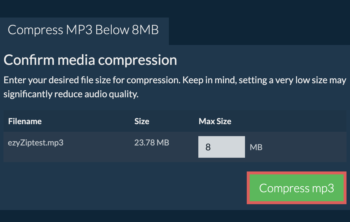 How To Reduce MP3 File Size Using EzyZip: Step 4