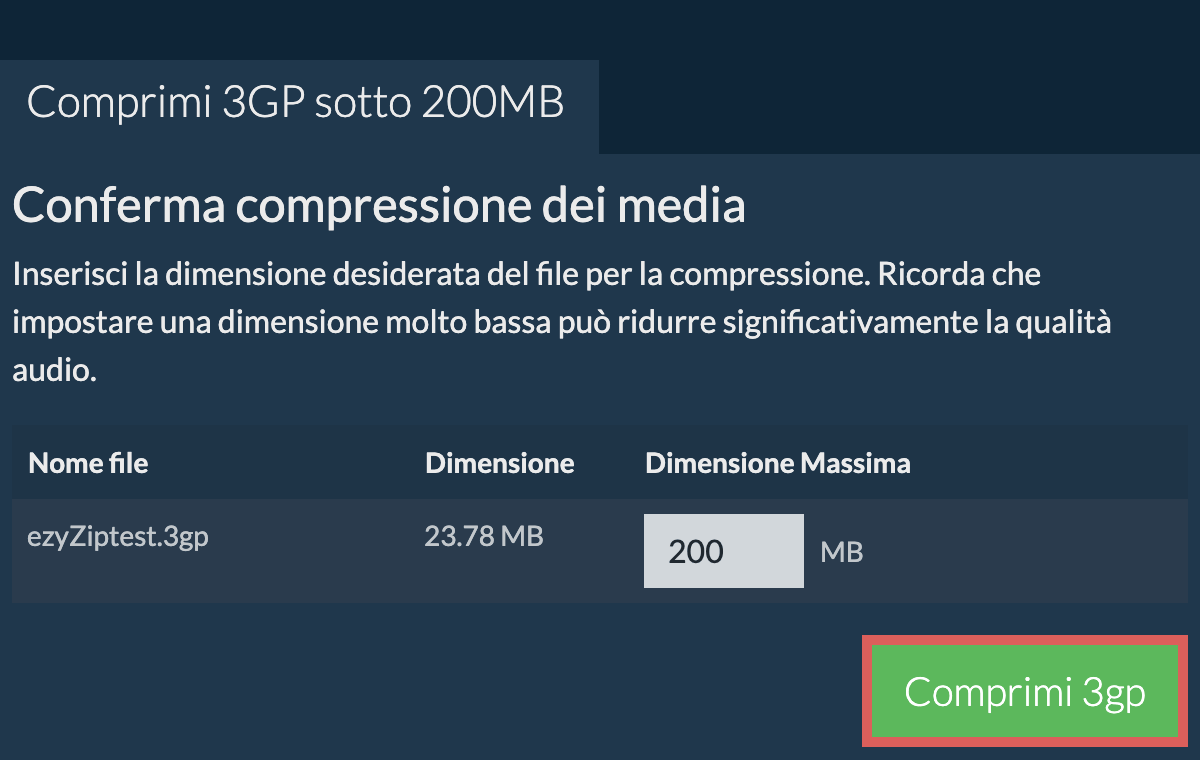 Converti in 200MB