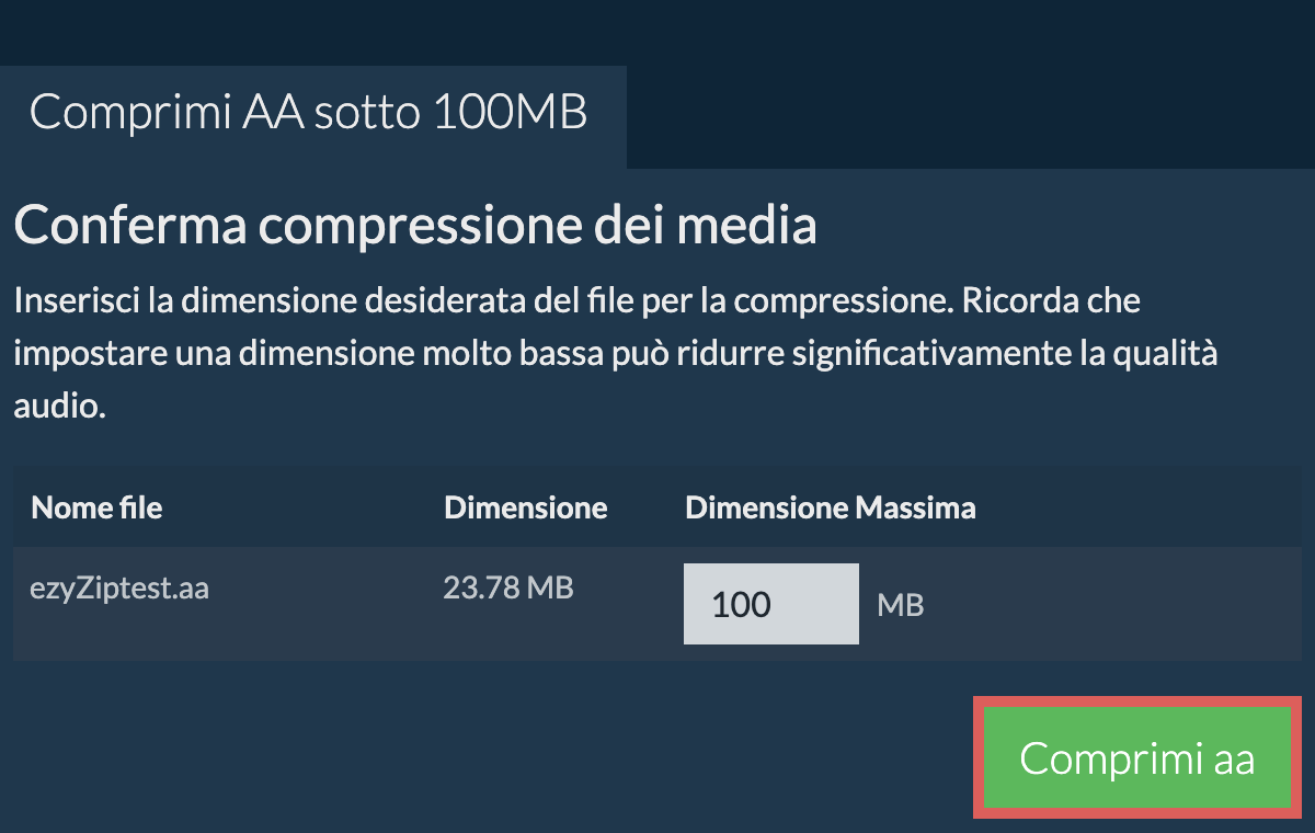 Converti in 100MB