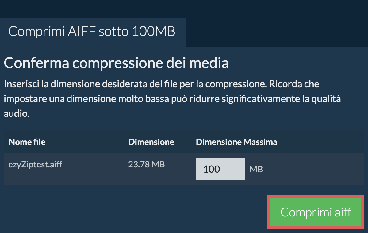 Converti in 100MB