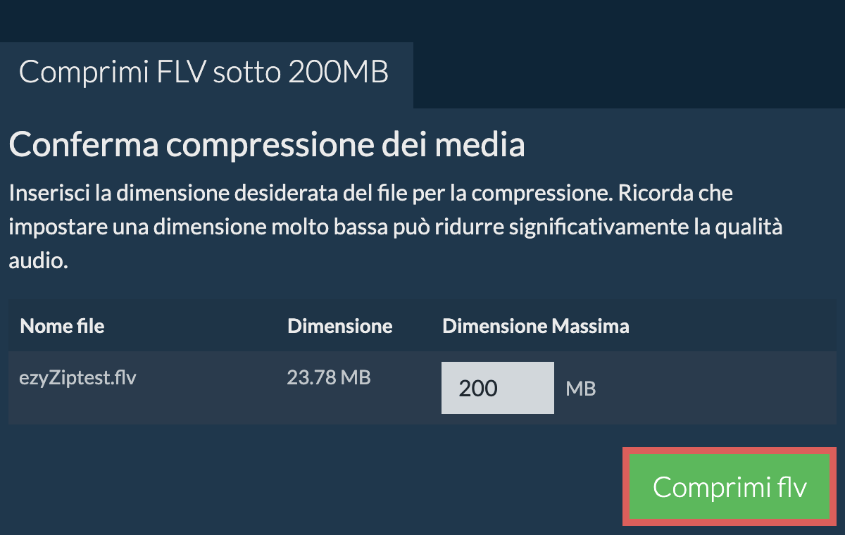 Converti in 200MB