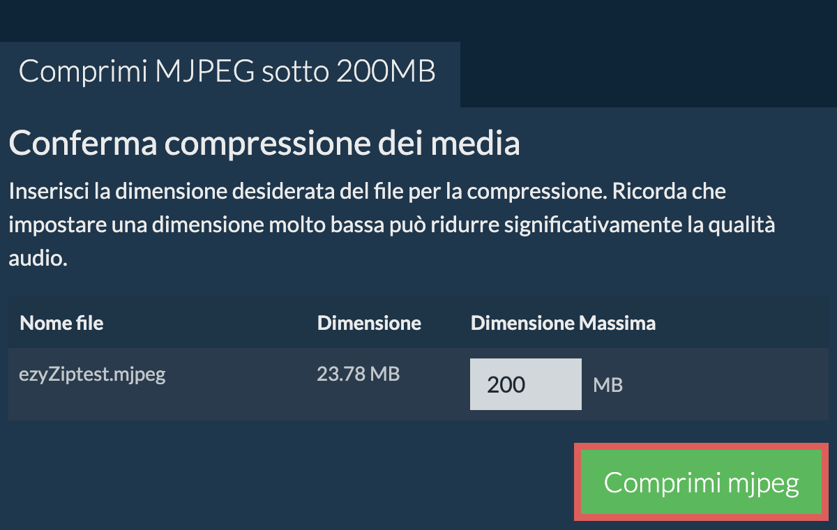 Converti in 200MB