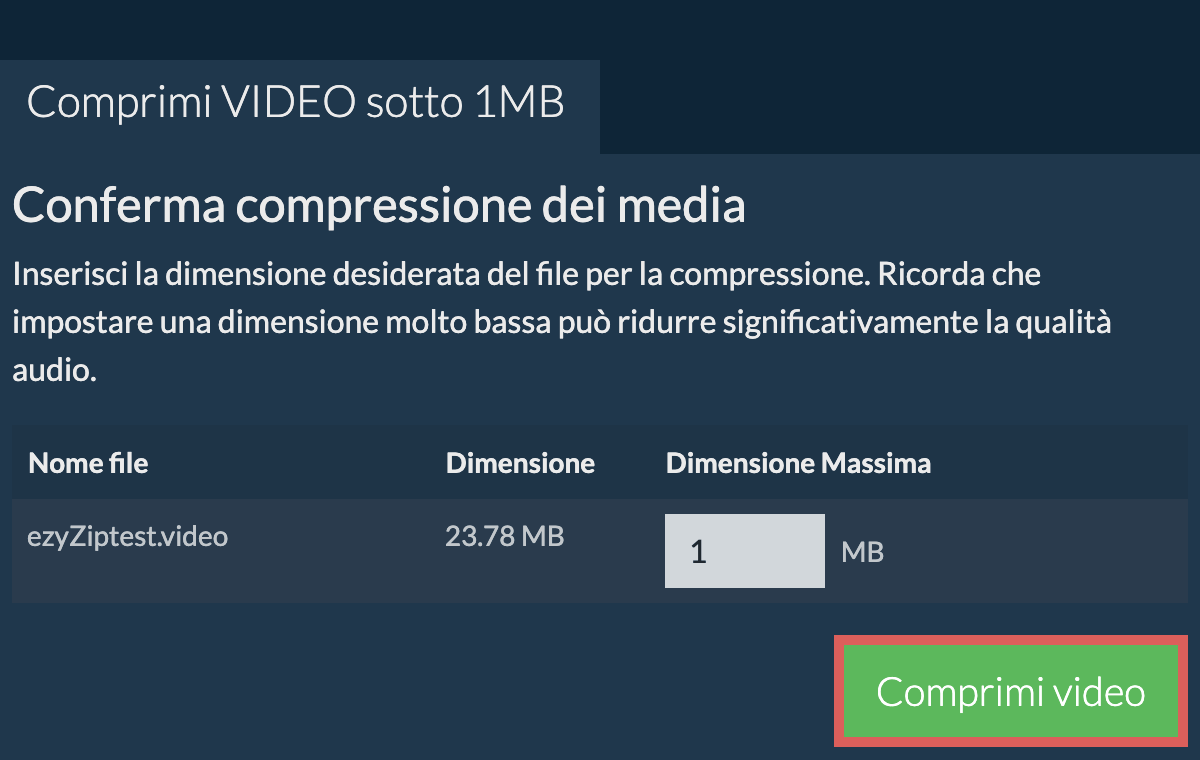 Converti in 1MB