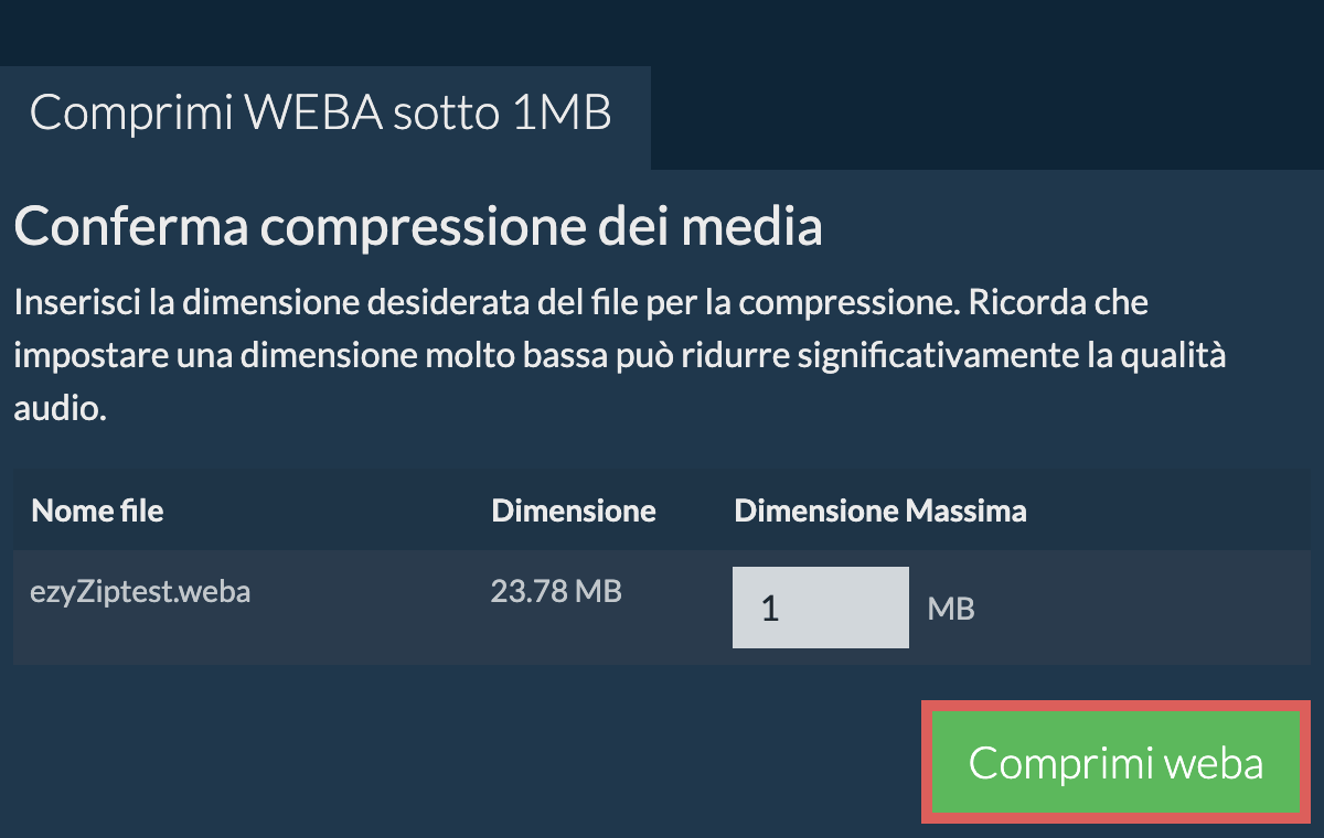 Converti in 1MB