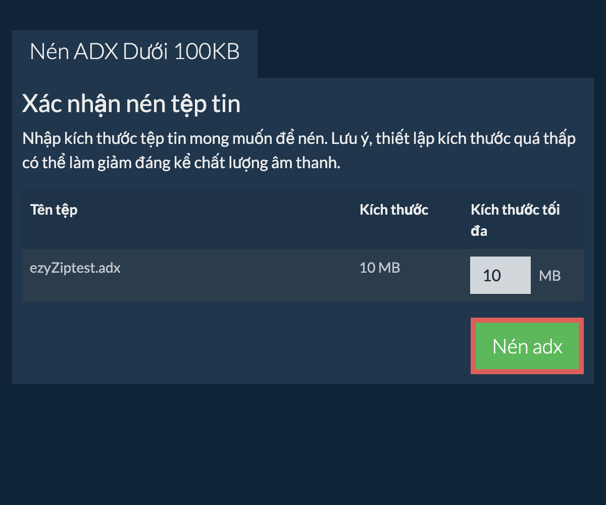 Chuyển đổi thành 100KB