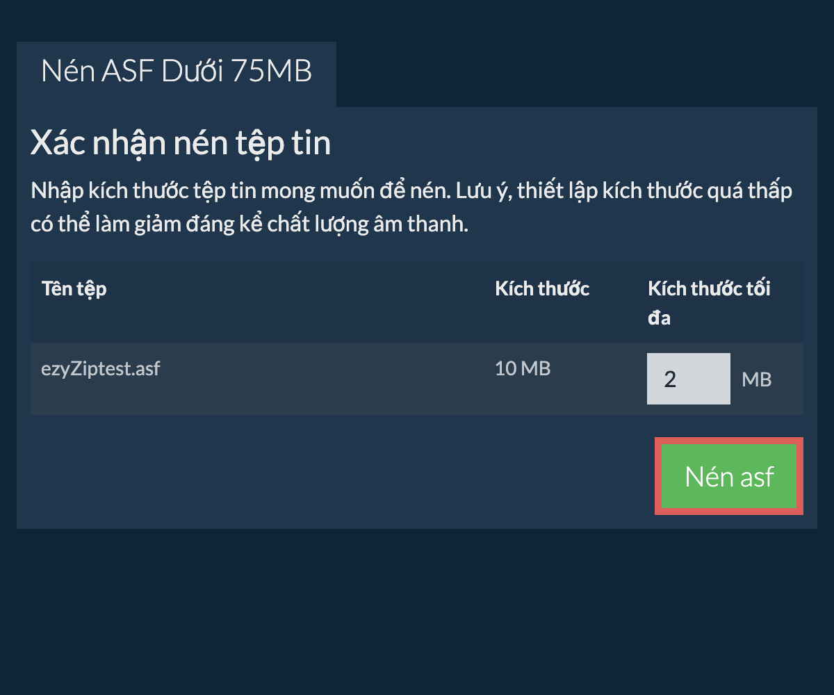 Chuyển đổi thành 75MB