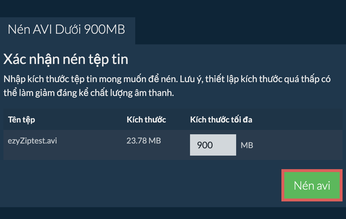 Chuyển đổi thành 900MB